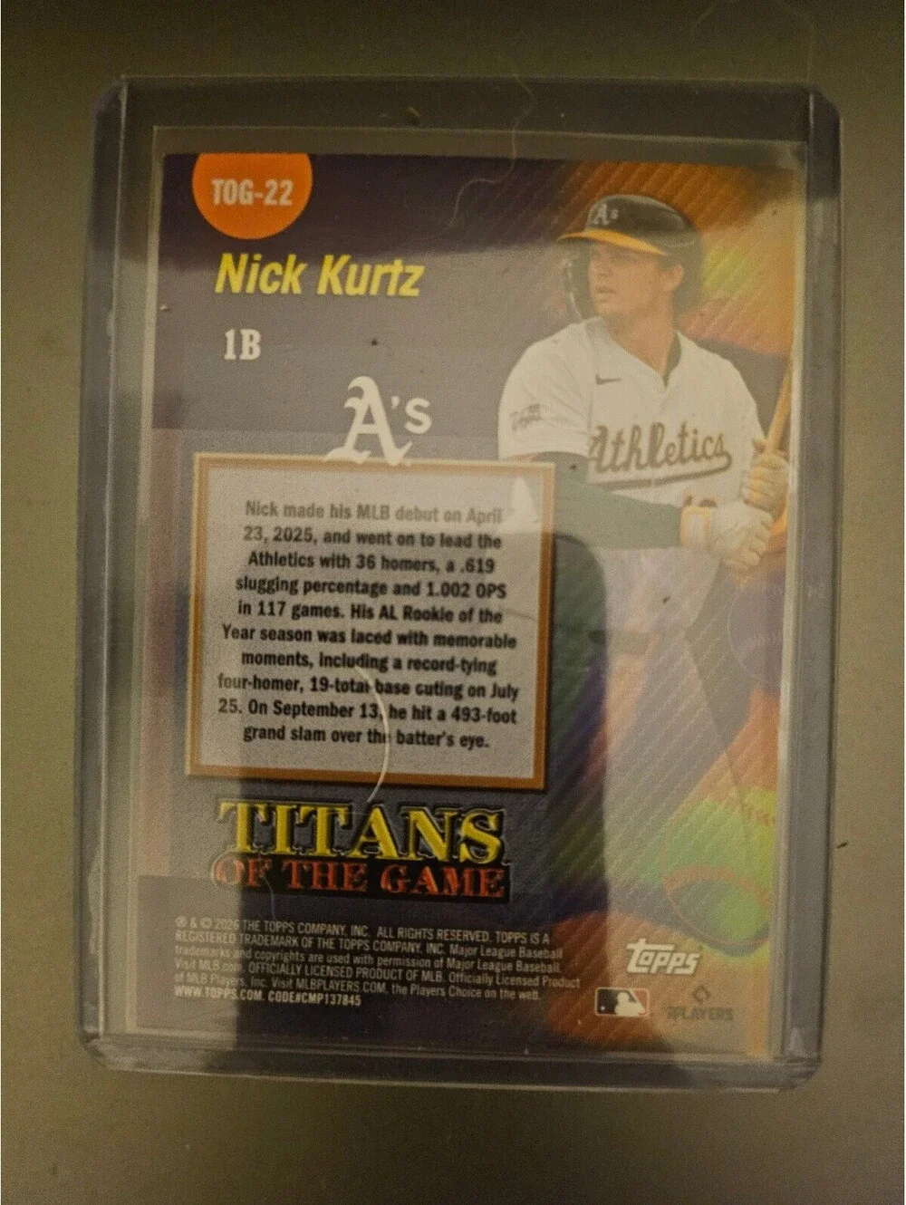 2026 Topps Series 2 Nick Kurtz Titans of the Game #TOG-22 Athletics